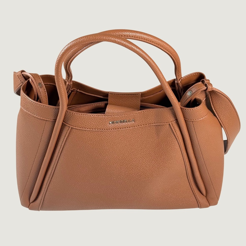 Newbella Kelly M Brown Pebbled Vegan Leather Tote Handbag Shoulder Bag Womens